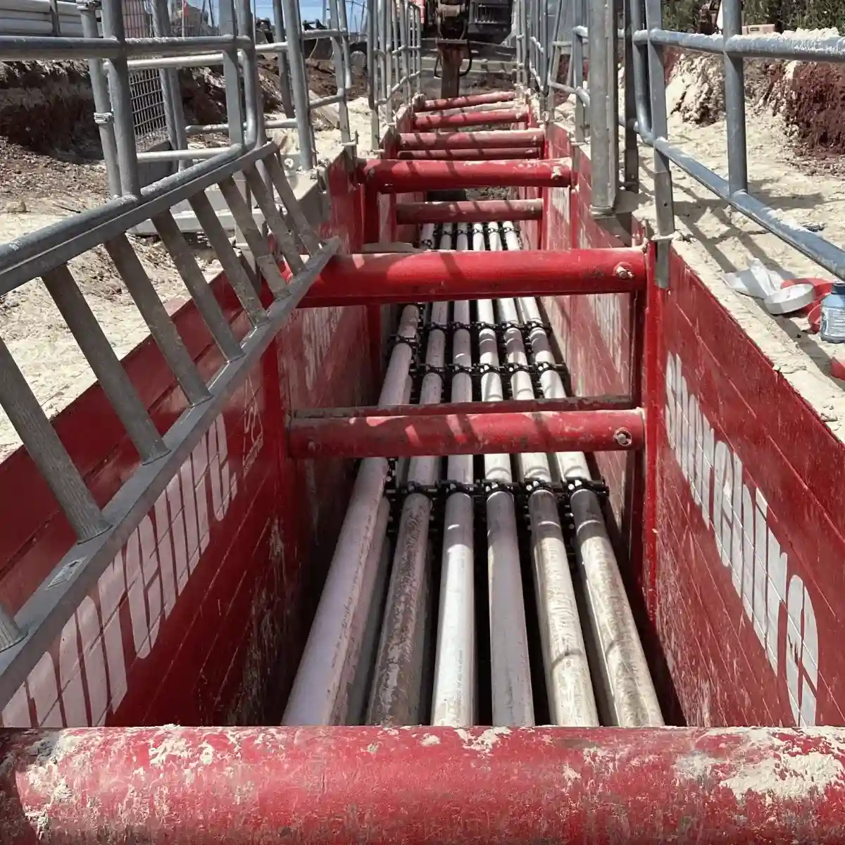 Pipes in a shored construction trench