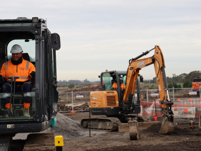 Two excavators at a construction site.