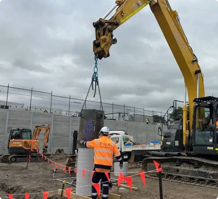 Construction site with heavy machinery.